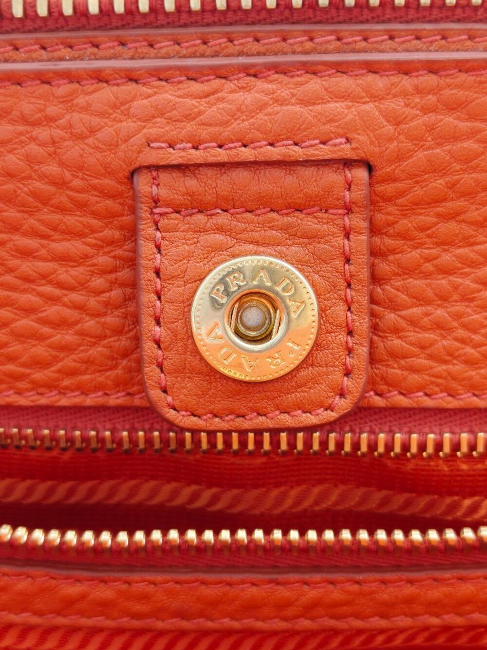 Prada Orange Vitello Daino Leather Large Satchel Handbag - Picture 13 of 16